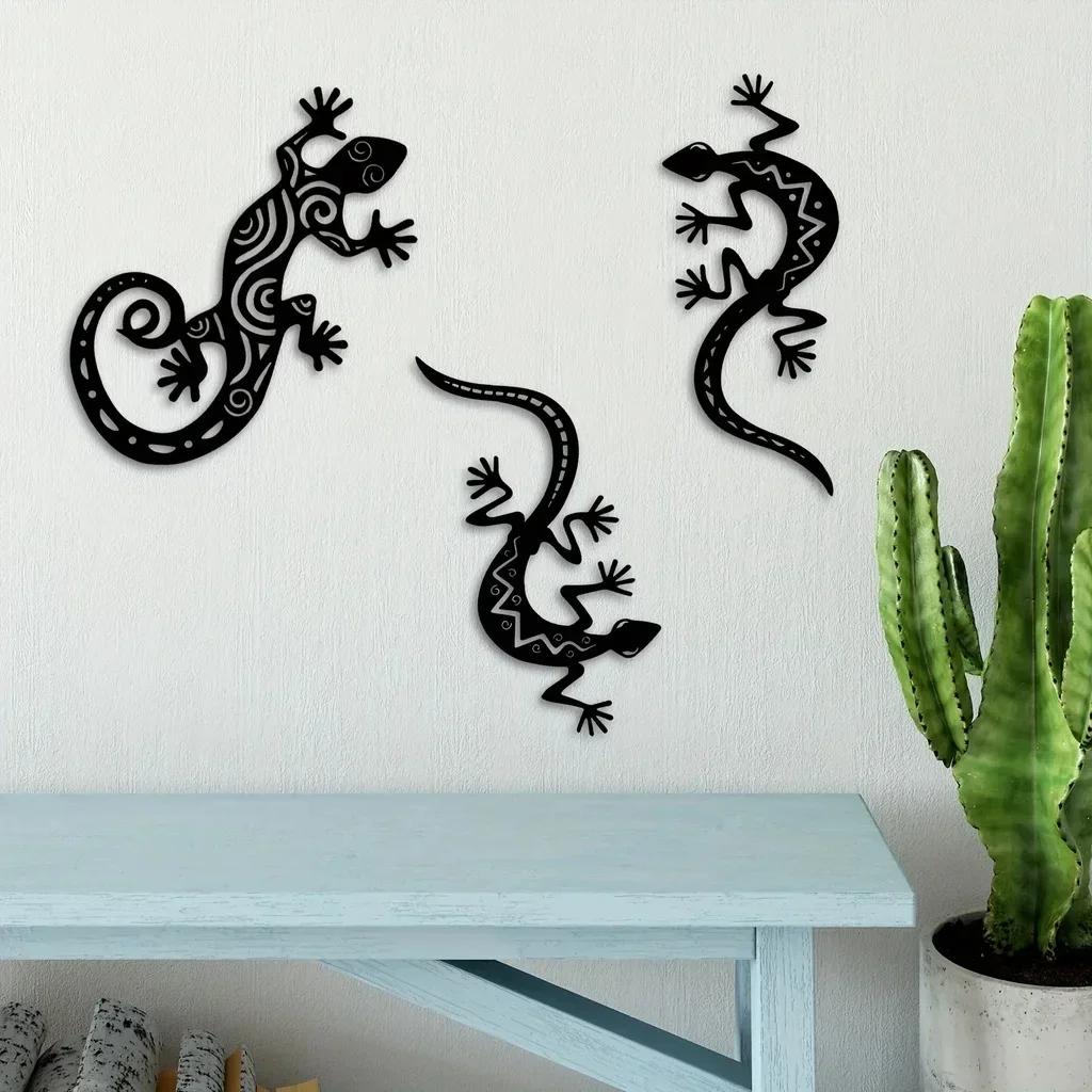 Metal Gecko Wall Decoration, 1pc Metal Wall Art Lizard 3D Wall Silhouette Metal Wall Decor, Bedroom Living Room Decor