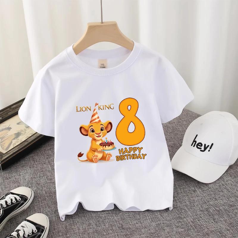 Lion King Kids T-shirt Disney Cute Birthday Number 1-10 Years Old Anime Child Tee Street Summer Clothes Kawaii Party Gift