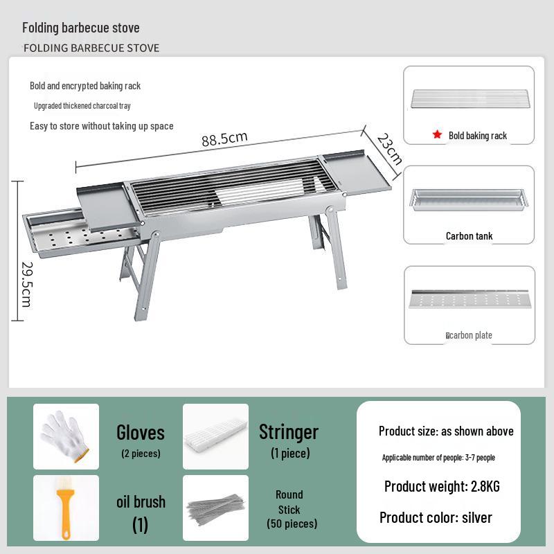 Folding Portable Stainless Steel Charcoal Grill Oven for Outdoor Use