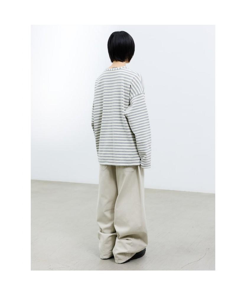 Saendeusaundeu (Unisex) Awning Stripe Long Sleeve T-Shirt Gray