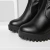 Q/Høyhælte støvler for kvinner, høst og vinter nye ensfargede overdimensjonerte motorsykkelstøvler