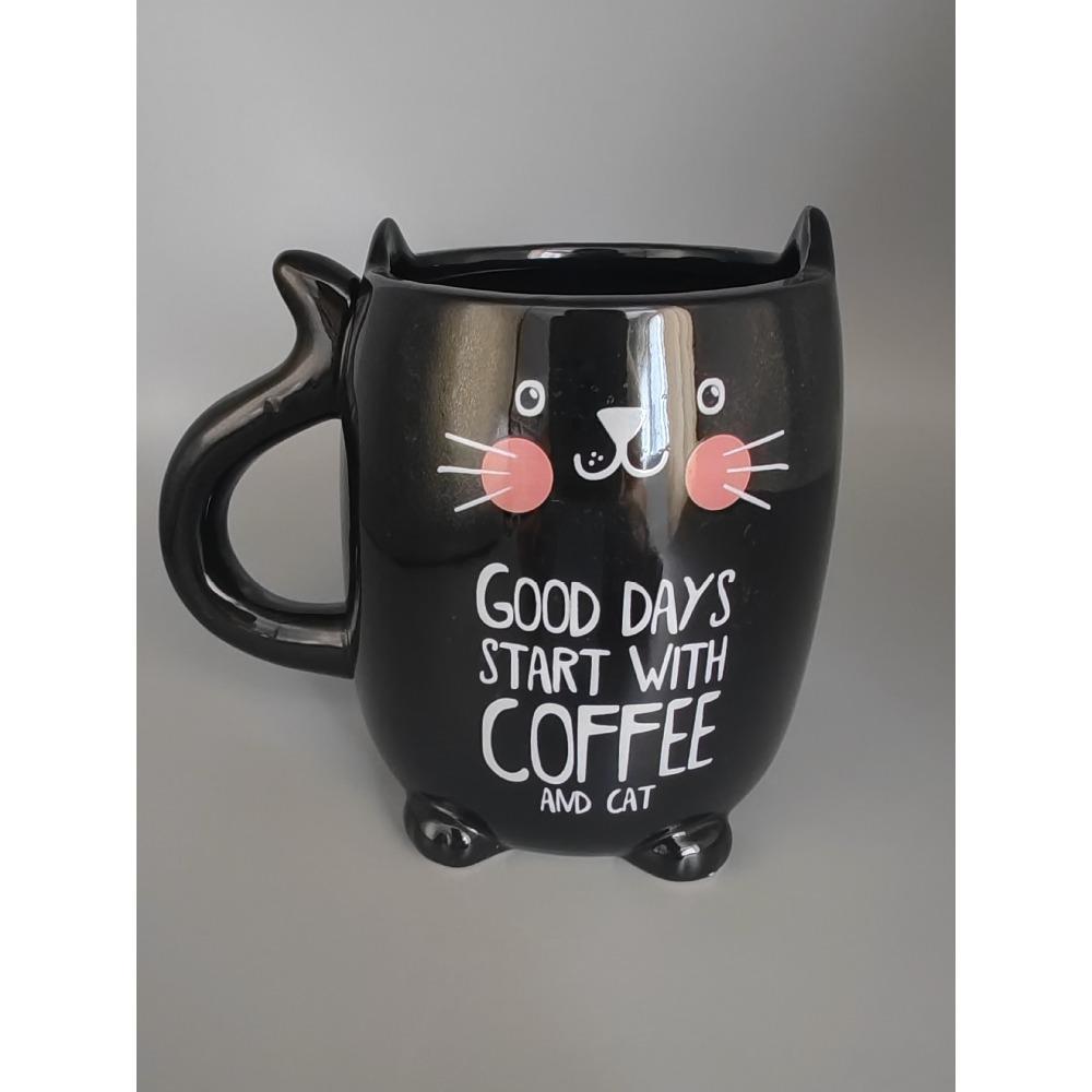 Hrnek Kreslený Keramický Šálek Černá Kočka Šálek Šedá Kočka Šálek Kancelářský Šálek na Vodu Dětský Šálek na Mléko Snídaňový Šálek