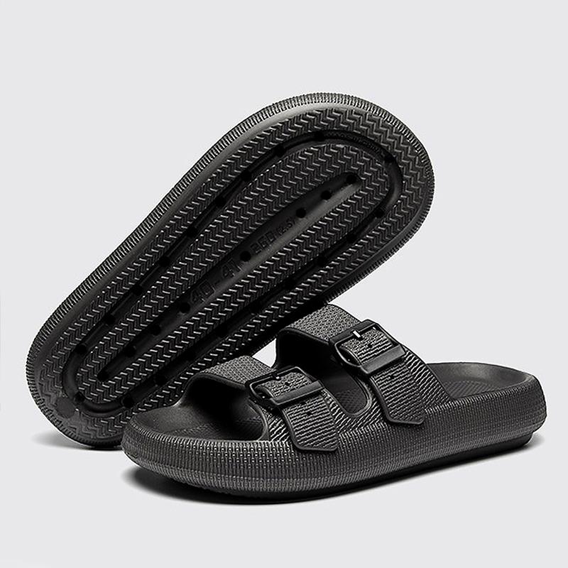 Men's Buckle Decor Slippers,Lightweight EVA Slides,Non-Slip Open Toe Shoes for Indoor Outdoor Beach House