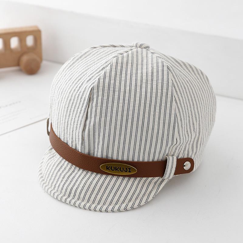 Unisex Striped Octagonal Baby Hat - British Style, Soft Brim Baseball Cap for Spring & Autumn