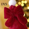 Small Holiday Gift Embellishments Plush Santa Hat Christmas Tree Ornament with Bow Decor, Xmas Hanging Pendant Soft Ornaments Lanyard for Decoration,