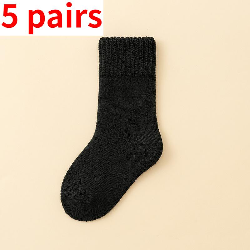 

5 пар осенне-зимних теплых хлопковых носков с махровым ворсом и толстым плюшевым утеплителем M (6-8 Year) чёрный