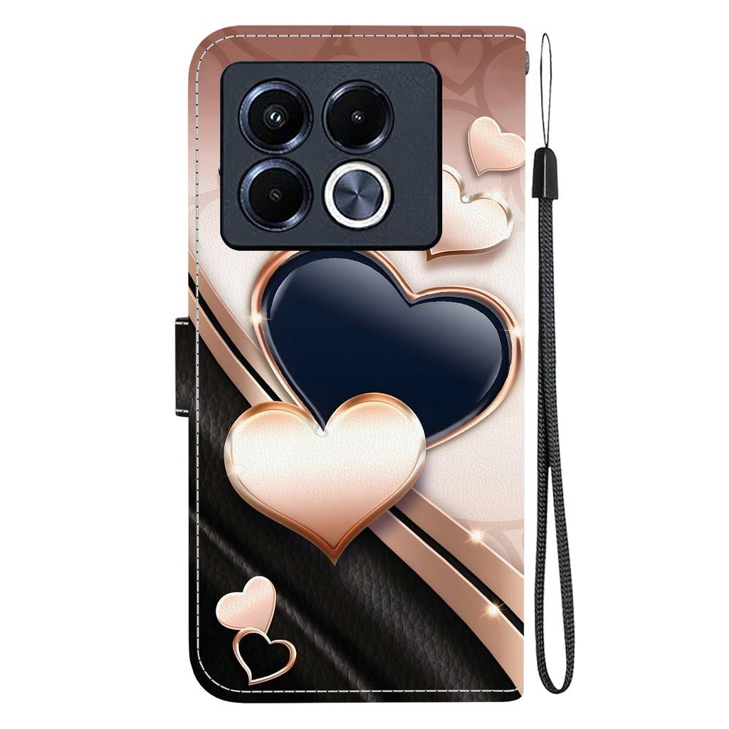 Handmade PU Leather Flip Case for Infinix Note 40 / Note 40 5G (X6853/X6852) Anti-Slip Shockproof Cover with Wrist Strap & Heart/Rose Cat Designs
