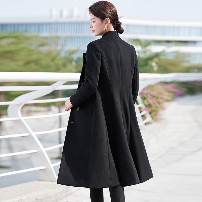 Casaya Women's Chinese Style Mid-Length Wool Blend Work Coat