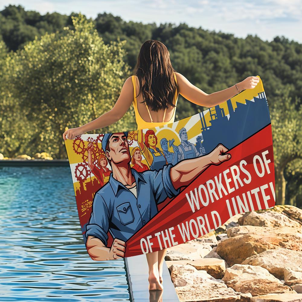 

Workers of The World Unite Towel Quick Drying Beach Towels Are Suitable For Swimming Pools Camping Yoga And The Gym W30*H60(CM)