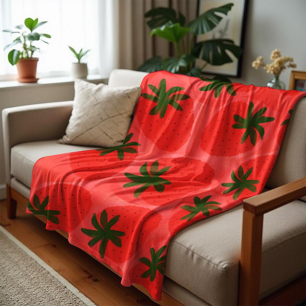 Watercolor Strawberry Soft Flannel Blanket Breathable Warm Throw for Office Car Sofa Kids Room Birthday Xmas Gift