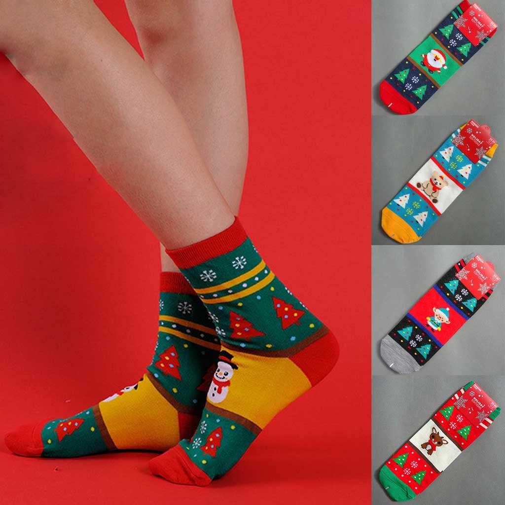 

Женские рождественские хлопковые носки со снеговиком, зимние домашние носки для девочек, носки средней длины