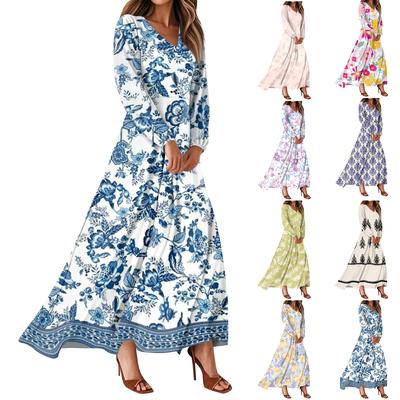 Women's Summer Dresses Casual Long Sleeve Maxi Dresses Cute Floral Maxi Dresses Wedding Guest Dresses Flowing Dresses