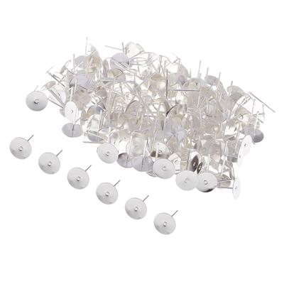 200 Stück Blanko-Ohrstecker mit flachem Pad, silberfarben, 6 mm