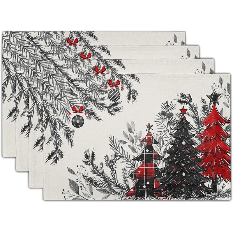 New Christmas Linen Square Placemat - Festive Party Tablecloth Decor, Beautify Coffee Table Mat.