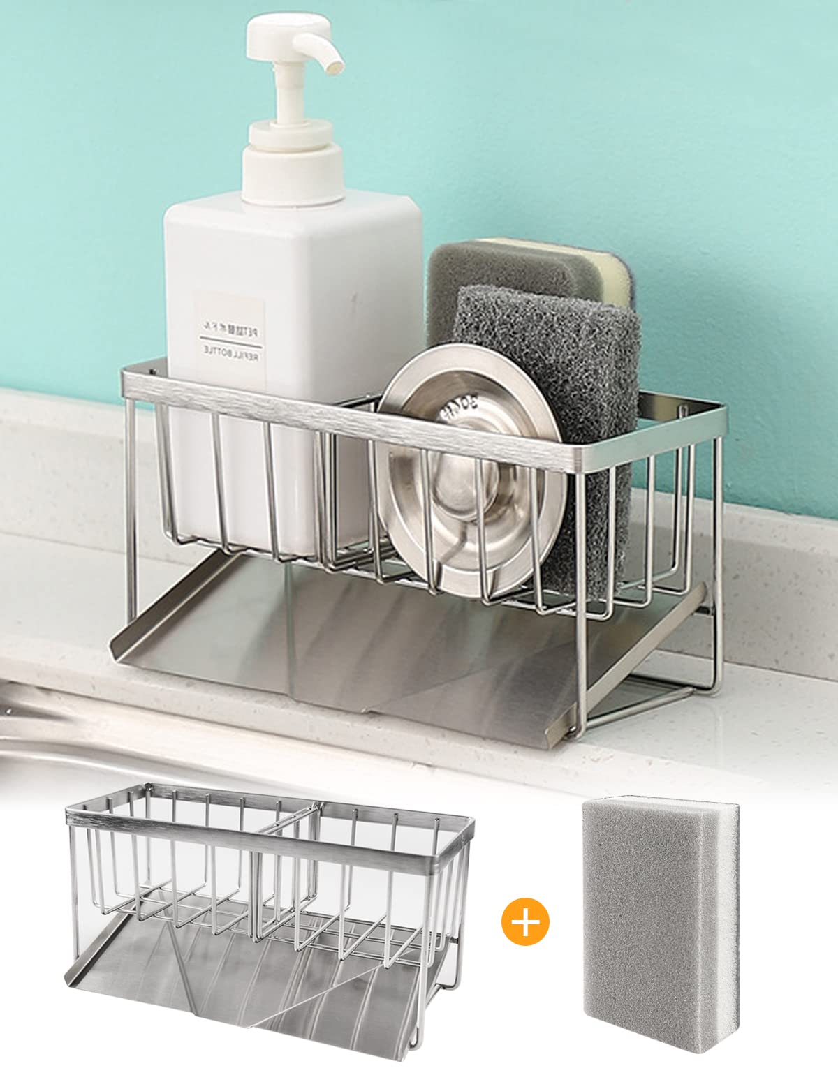 

Sponge Sponge Rack for Sponge and Detergent Stainless Scrubbing Brush Holder with Movable Storage [Latest Model] Rust-Resistant Holder, Kitchen,