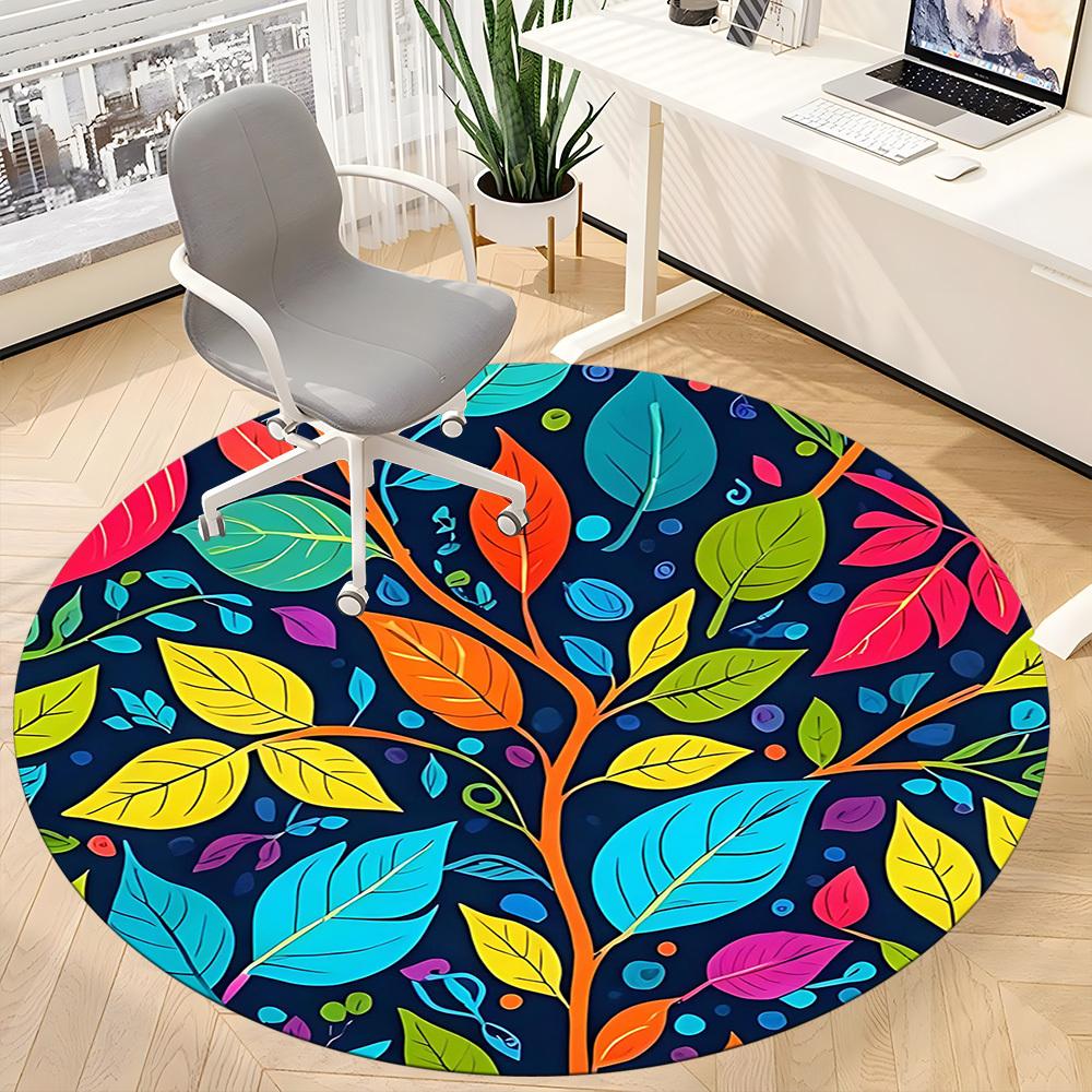 1PC Leaf Pattern Office Round Area Rug, Mat Suitable For Office, Under Office Chairs Bedroom Living Room Home Decor, Room Deco