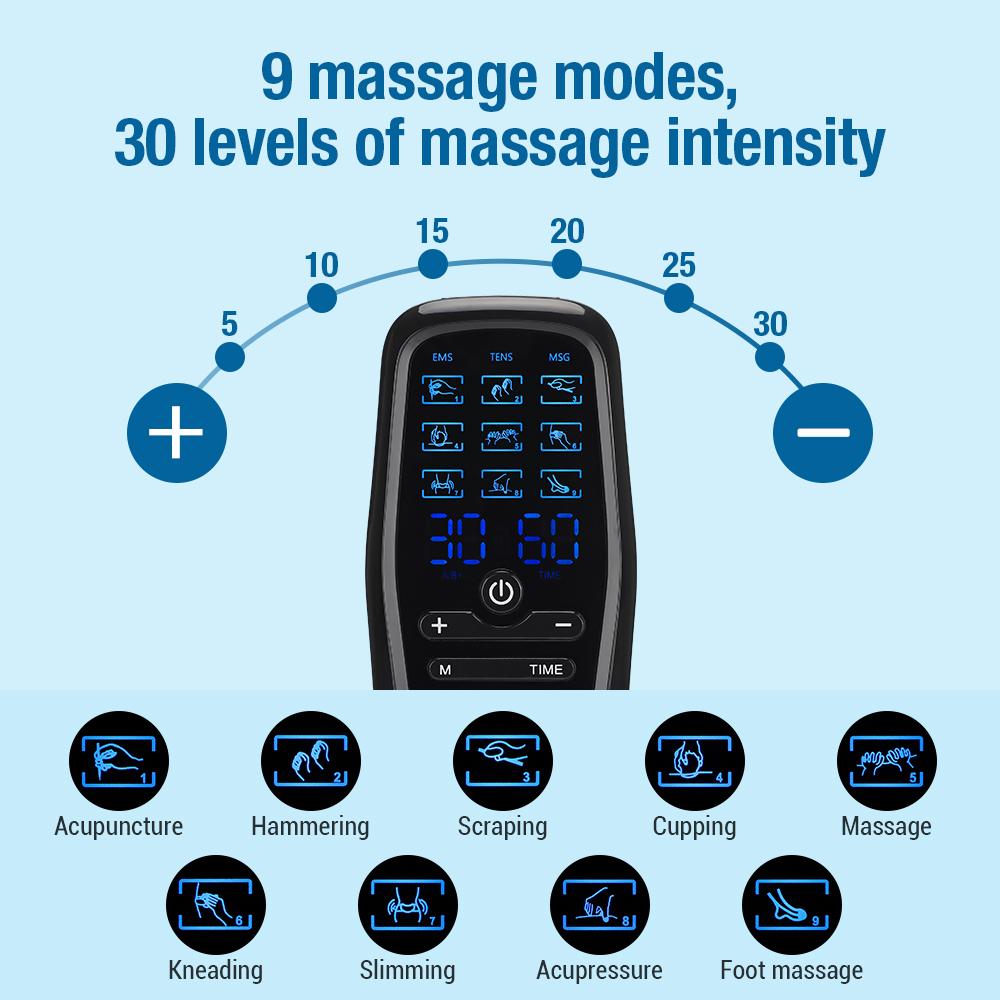 Electric Muscle Stimulator EMS & TENS Unit Pulse Massager for Back Neck Shoulder Knee Joints Full Body Relax 9 Modes 30 Gears
