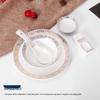Set di Stoviglie in Ceramica di Lusso: Piatto, Ciotola, Cucchiaio e Tazza in Osso con Bordo Dorato - 4 Pezzi per Eleganza di Hotel e Ristorante
