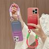 Gradient Color Cute Card Slot Holder Phone Case For iPhone 16 15 Pro 12 13 14 Pro Max Cover with Hand Rope Strap Silicone Cases