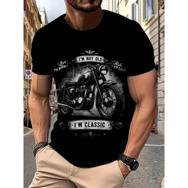 Men S 3D Digital Retro Style Motorcycle Pattern And I M NOT OLD I M CLASSIC Print Short Sleeve Round Neck T-Shirt S