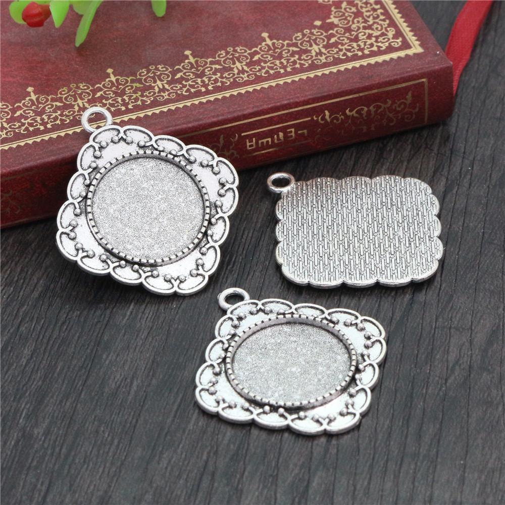 10pcs 20mm Inner Size Antique Silver Plated And Bronze Colors Pattern Style Cabochon Base Setting Charms Pendant