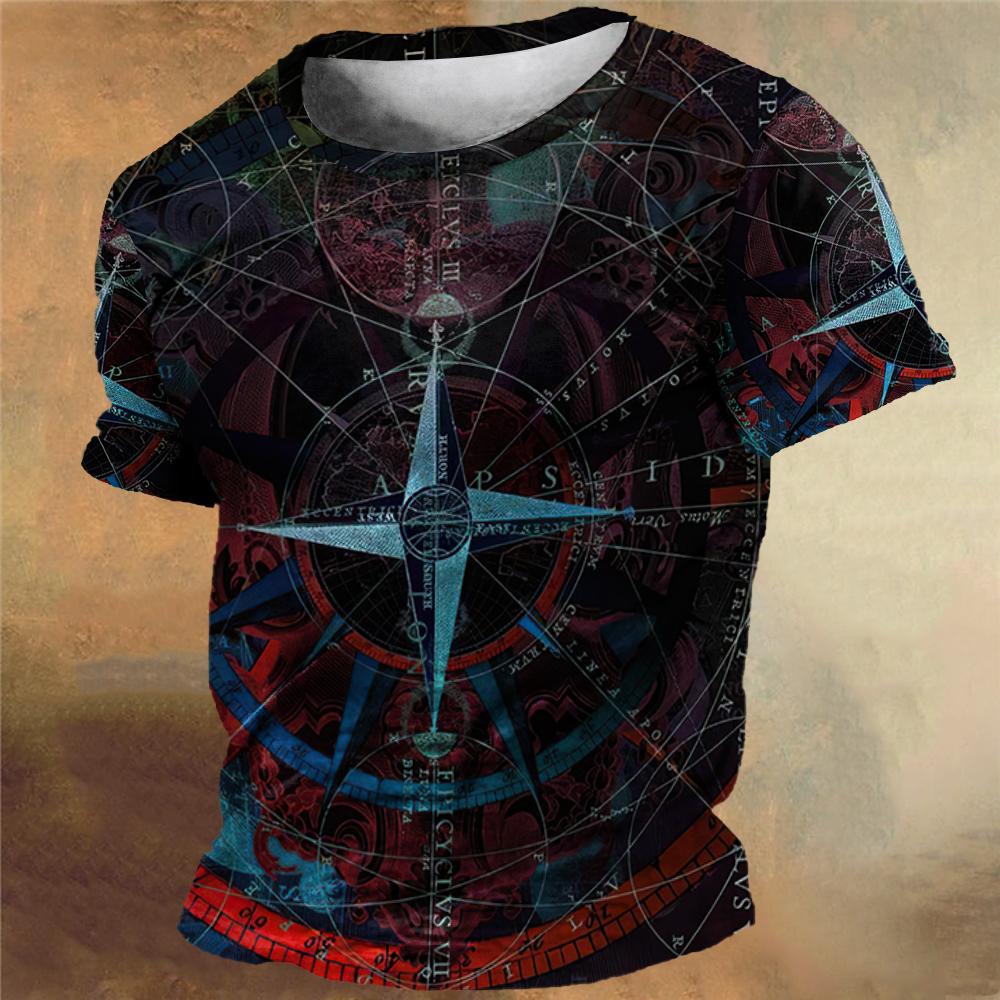 Vintage pánské tričko Letní kompas Tričko s potiskem Topy Ležérní Trička s krátkým rukávem Denní Pánské oblečení Oversized Streetwear