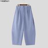INCERUN Summer Men Zipper Waist Casual Striped Long Pants Trousers