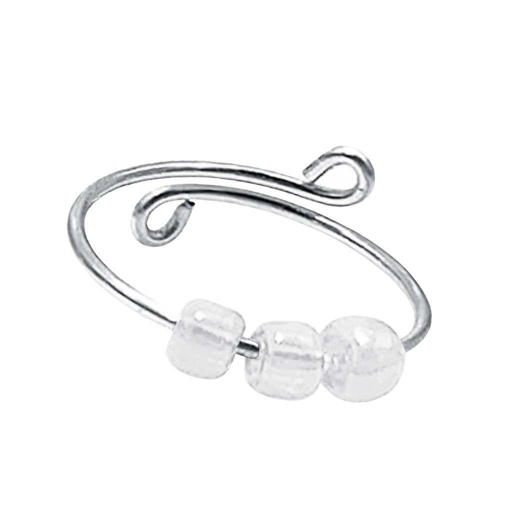 

Cute Ring Metal Fidget Rings with Beads Lightweight Opening Finger Ring Waterproof Wear-resistant Jewelry for Girls white