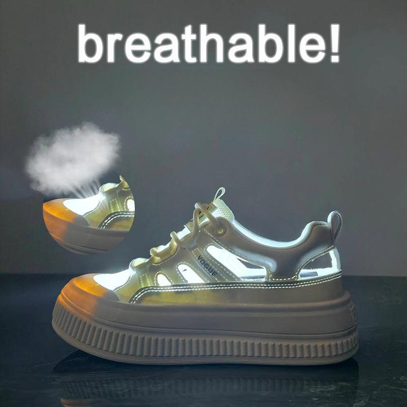 Dámské letní Ležérní Tenisky na platformě Prodyšné vycházkové boty z PU kůže pro ženy Protiskluzové Šněrovací Tenisky Sportovní boty Běžecké tenisky