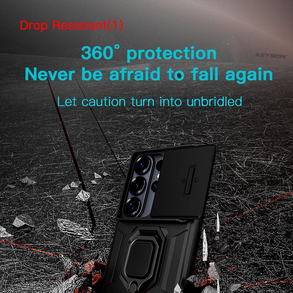 KEYSION Shockproof Armor Case for Samsung S26 Ultra 5G Slide Camera Lens Protection Ring Stand Phone Cover for Galaxy S26+ Plus