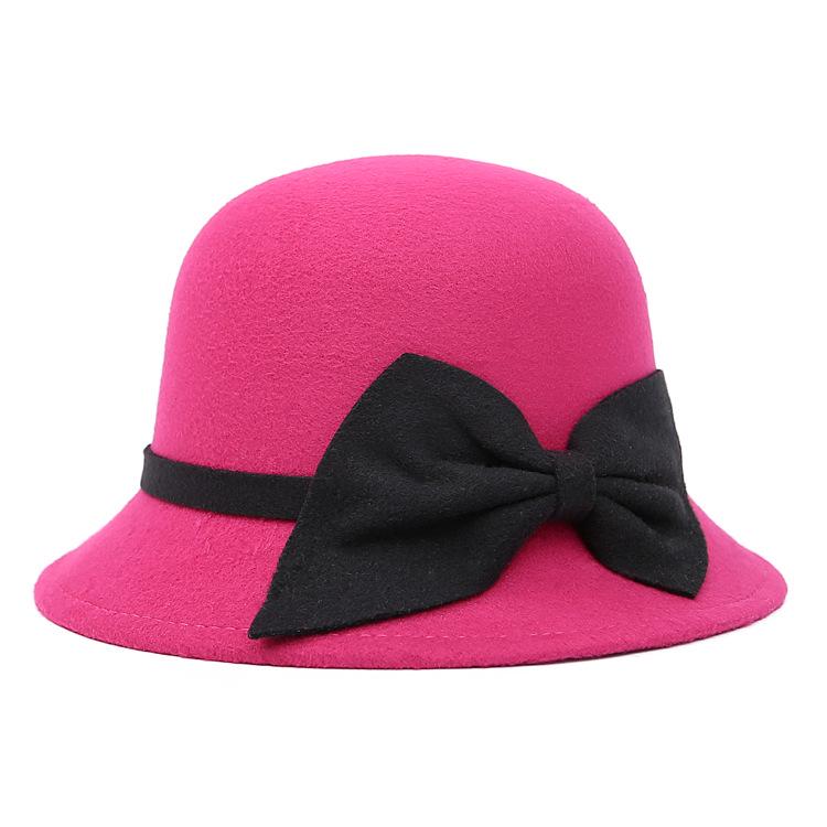 Korean Elegance: Women's Autumn/Winter Warm Felt Fedora with Striped Bow