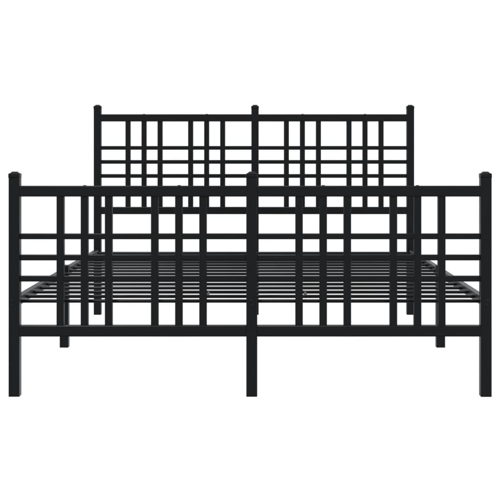 Metal Bed Frame with Headboard and Footboard Black 120 X 190 Cm