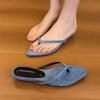 French vacation blue pointed flip-flops women's summer wear 2025 new suede with skirt beach sandals