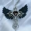Faux Zirconia Pendant Necklace Gothic Wings Heart Shaped Necklace  Valentine's Day Gift