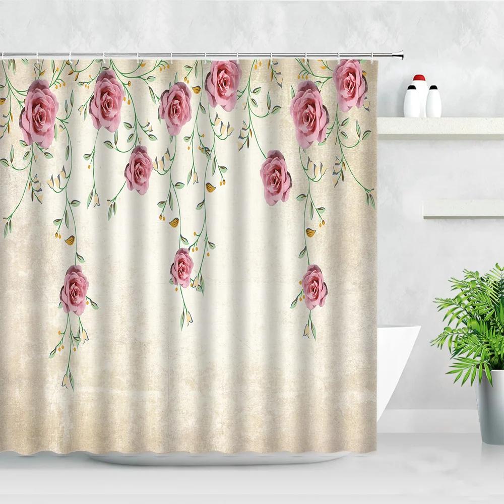 Purple Floral Shower Curtains Waterproof Bath Screen Wisteria Flower Butterfly Lavender Bathtub Decor Bathroom Curtain Baño