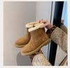 2025 new all-leather boots Martin boots platform-soled Boken shoes plus fluff thermal boots snow boots cotton shoes