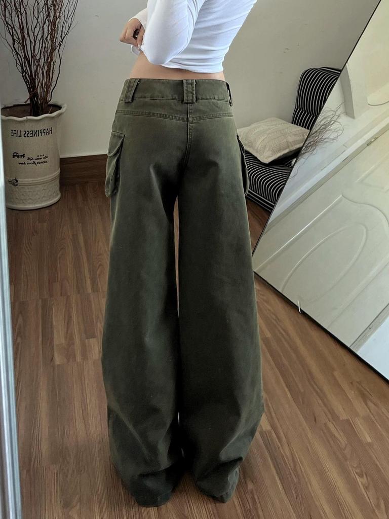 Damen Jeans 2026 Frühling Militärgrün Cargo Micro-Flare