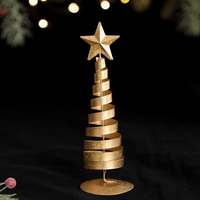 Golden Mini Christmas Trees - Elegant Tabletop Decorations with Stable Base, Vintage Holiday Centerpiece in a Bottle-like Shape