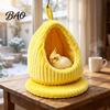 Plush Parrot Bed Hanging Nest Bed, Winter Striped Water Drop Shape Cozy Cave with Removable Cushion, Bird Cage Hammock for Budgerigar Cockatiel