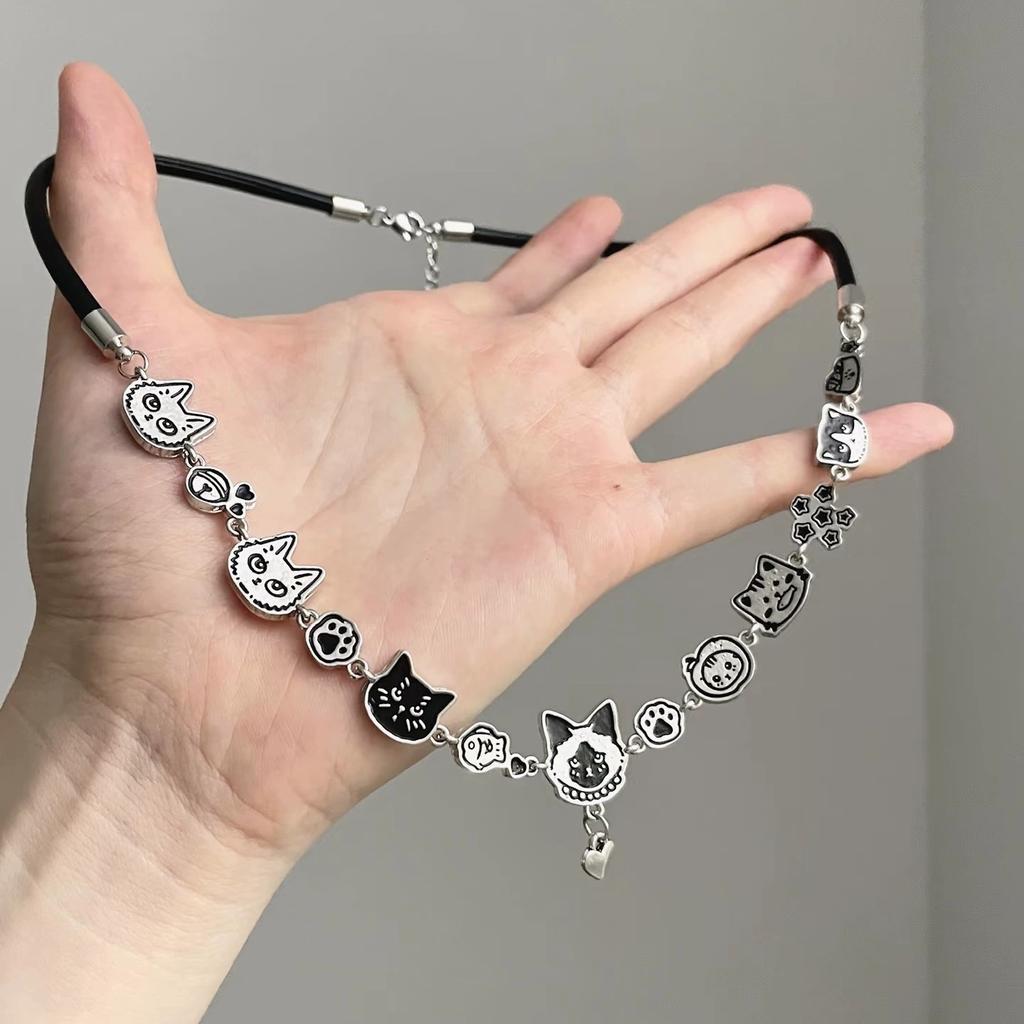 Cute Metal Cartoon Cat Star Heart Pendant Choker Necklace For Girl Charms Aesthetic Unique Design Gothic Y2K Jewelry Accessories