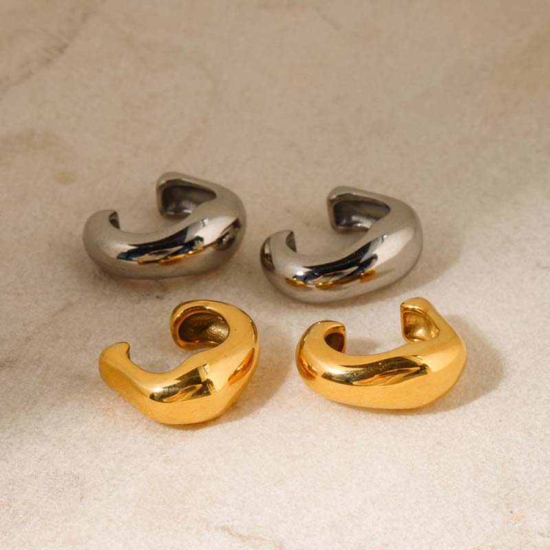 Vintage Gold Color C-Shaped Ear Clip For Women Punk Hip Hop Metal Round Geometric No Piercing Ear Cuff Jewelry Party Gift