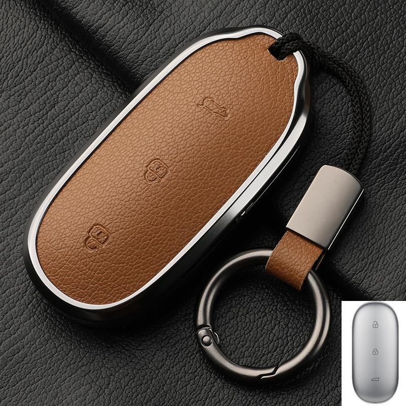 For Lixiang L9 L7 L8 L6 Key Fob Cover Leather Car Case Aluminum Buckle Alloy Keychain Accessories G4B7 Li Auto Inc