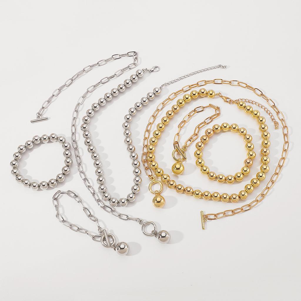 Women European Jewelry Fashion Trend Design Hot Girl Ball Chain Layered Necklace Bracelet Set