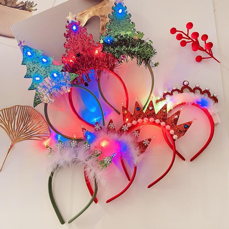 Christmas Hair Hoop Christmas Decoration 2025 Hairband Headband Glowing Hair Pins Christmas Gift for Girls Boys Navidad