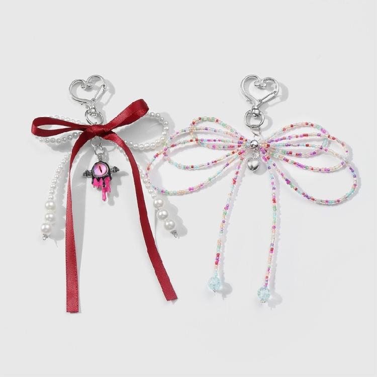 Sweet Ribbon Bowknot Pearls Keychain Charm Fashionable Key Accessory Cuteness Bag Charm Suitable for Keys and Bags