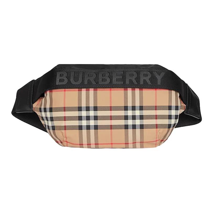 Burberry Checked Monogram Print Calfskin and Polyamide Shoulder Crossbody Waist Bag Medium Size Unisex Beige