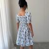 Square Collar Summer Puff Short Sleeve Floral Dress Fashion Elegant Slim Fit A-line Party Short Dress Female Casual Sweet Holiday Clothing