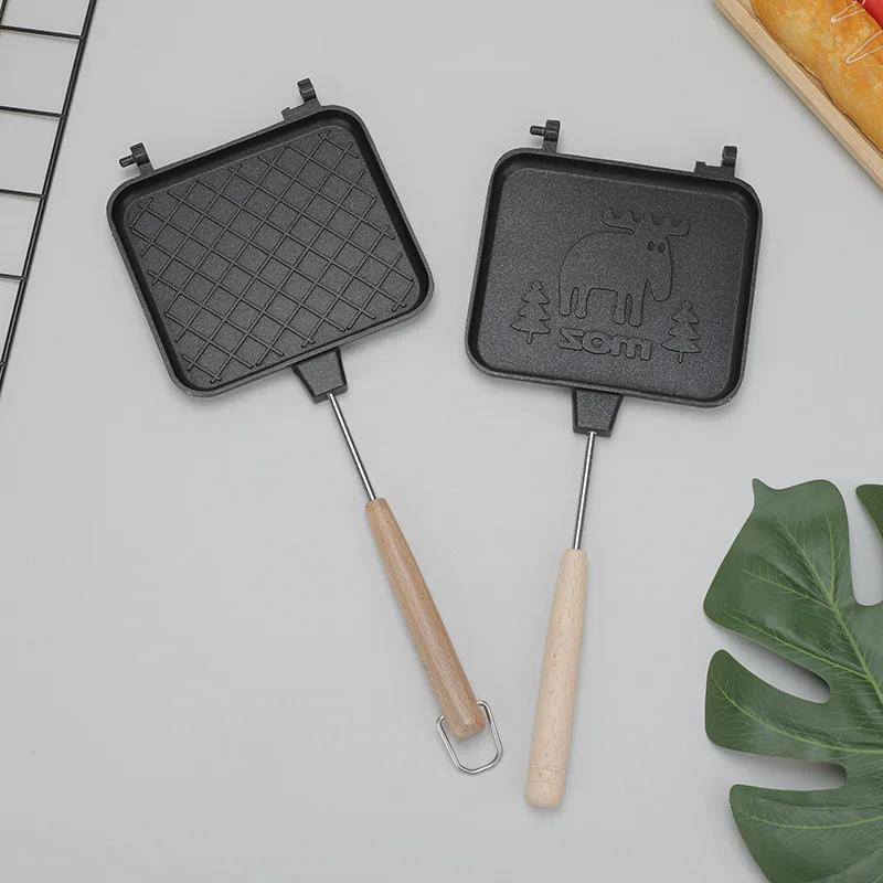 Sandwich machine, double-sided non stick Panini frying pan, with a hand stove, aluminum flip baking tray, breakfast waffles.