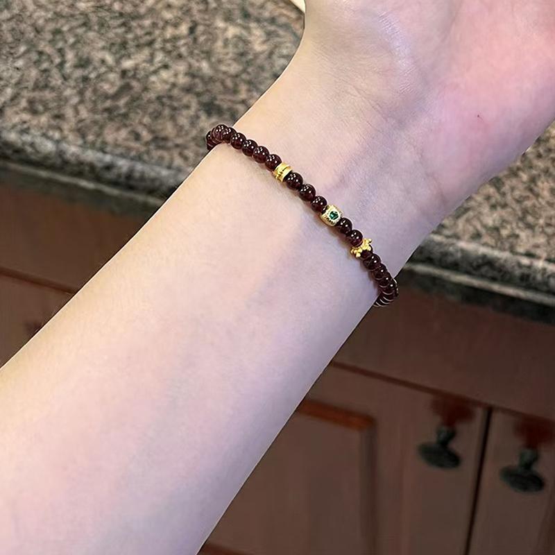 Women Chinese Style Beaded Bracelet Imitation Garnet Jewelry Handmade Red Stone Gift for Daily Accessory
