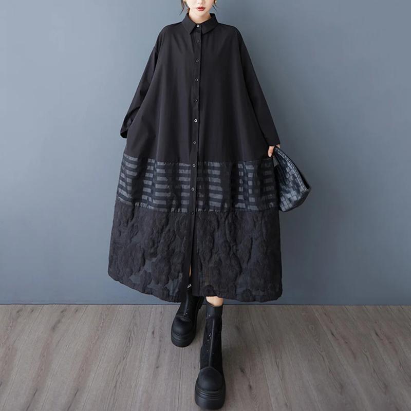 XITAO Striped Patchwork Black Dress ZY8947